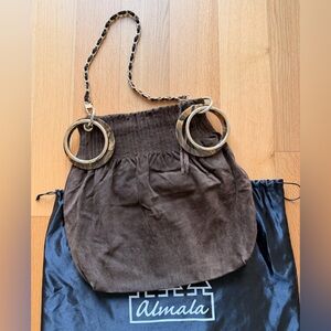 Brown Suede Women's Bag with Ring Accents